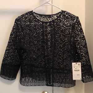 Never worn with tag Zara navy lace jacket